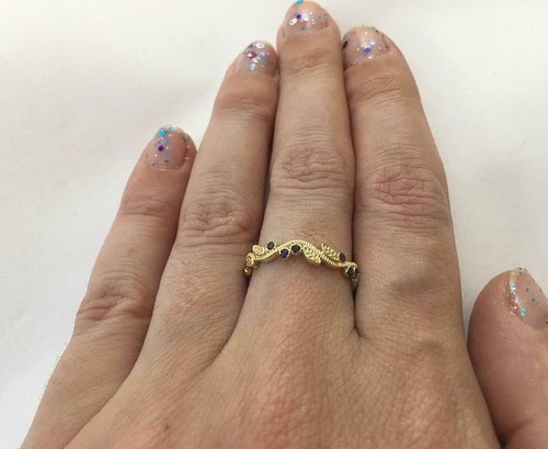 1.5ct Black Lab-Created Moissanite Wedding Band Leaf Petals Yellow Gold Plated - Picture 2 of 7