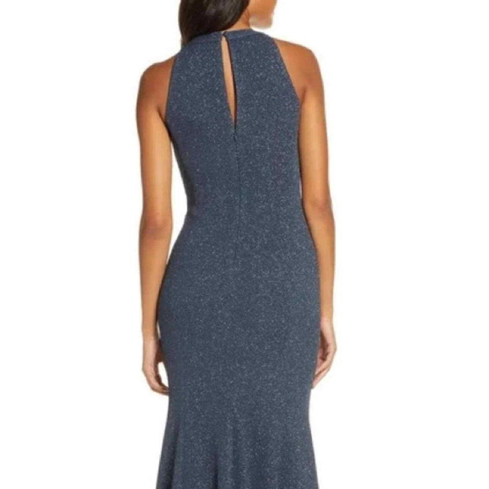 Женское вечернее платье с бретелью через шею Eliza J синее/серое с замочной скважиной блестящее размер 12 - Изображение 4 из 4