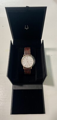 Bulova Watch Brown Leather Rose Gold Model 98H51 Needs Battery