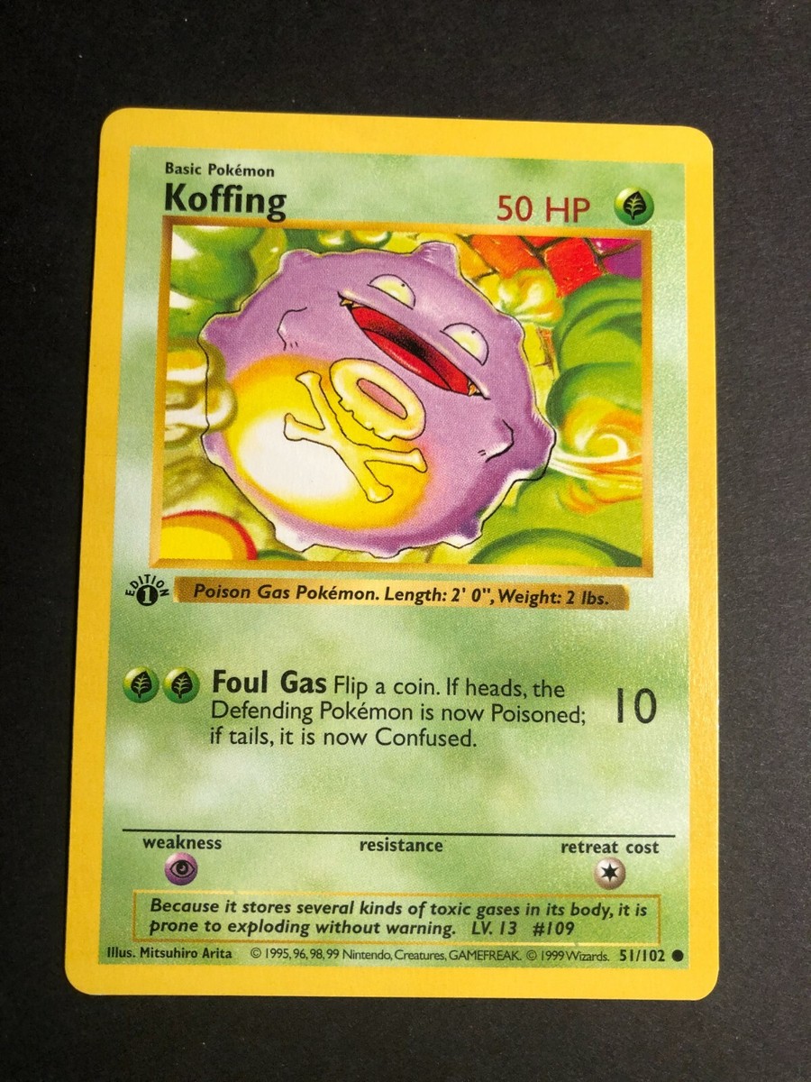 1995 koffing pokemon card value Pokemon Base Set 1st Edition Shadowless Koffing 51/102 NM