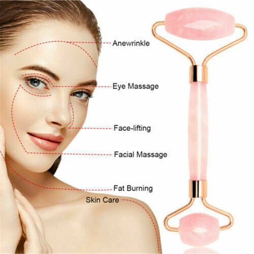 Natural Jade Rose Quartz Roller Massager Face Body SPA Neck Slimming Beauty Tool - Picture 2 of 9