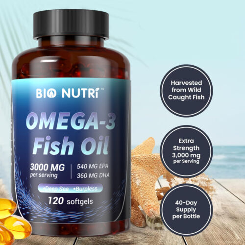 Omega 3 Fish Oil Capsules Triple Strength Joint Support 3000 mg with EPA & DHA - Picture 5 of 11