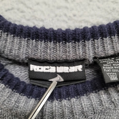 Rocawear Sweater Mens Large Gray Blue Wool Blend Vintage RW Spellout Knit Y2K 90 - Picture 10 of 14