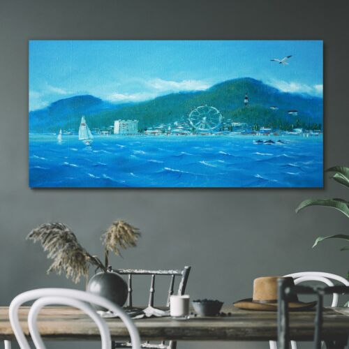 Painting Seascape City Mountain Canvas Print 120x60 Picture Hanging Wall Art - Picture 1 of 11