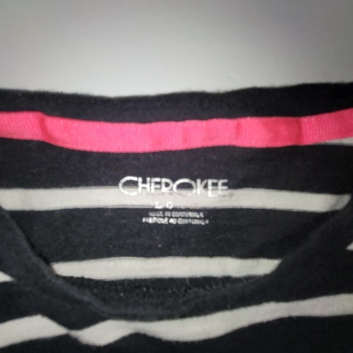 Cherokee Girls Top Size L (10-12) Black/White Strips long roll tab sleeve. - Picture 5 of 18