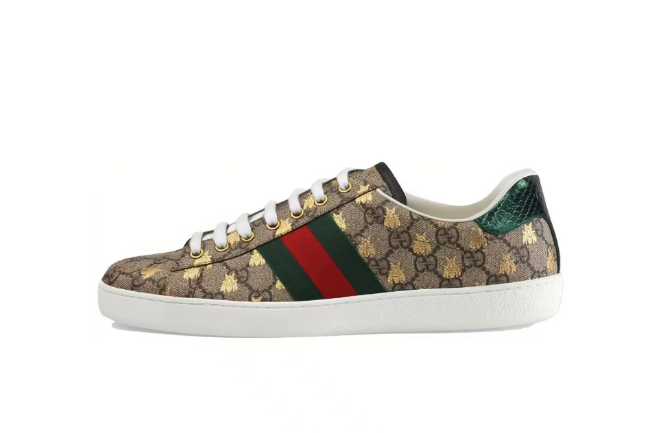 Gucci Ace Bee Print Canvas Casual Sneakers Men's Brown