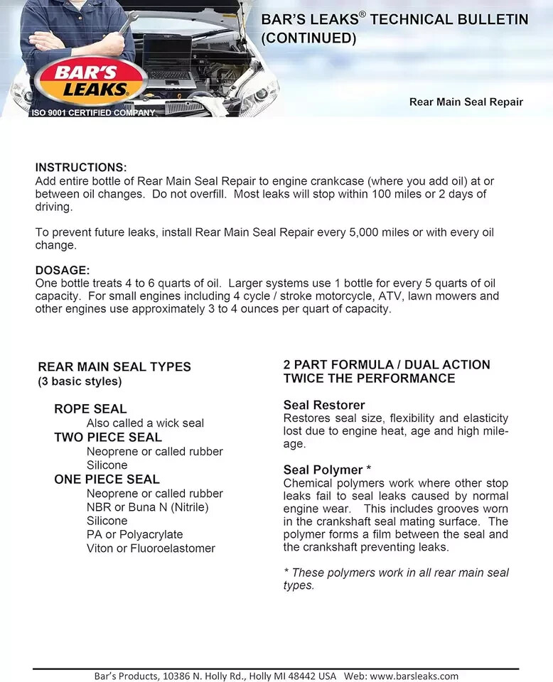 Bar's Leaks Rear Main Seal Repair Additive, 16.9 oz eBay