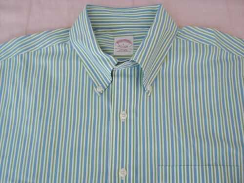 Brooks Brothers Sport Shirt, EUC - Men’s Large - Blue Green White Stripe Woven - Picture 1 of 9