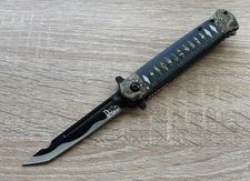 Full Size Pocket Knife Spring Assist Katana Samurai Style Blood Groove Black