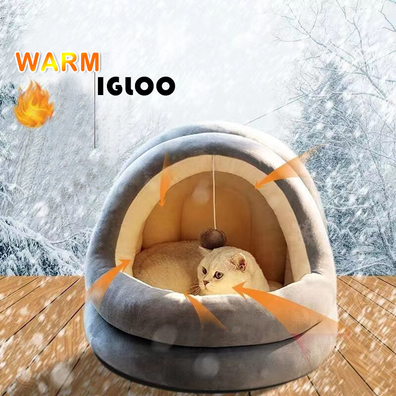 Pet Cat Dog Puppy Kitten Cave Bed Cute Cat Igloo Bed Soft Warm Snug