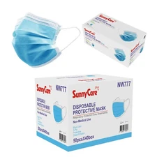 2000 Pcs SunnyCare Blue 3-Ply Disposable Face Mask Non Medical Surgical face