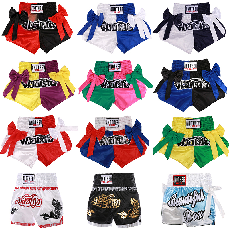 Muay Thai Shorts With Bow Satin Kickboxing Fight Shorts