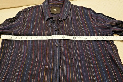 Rails - Charli Tropez Stripe - Navy Blue Linen Metallic Stripe Top - Size L - Picture 6 of 9