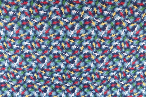 4.9 Yards Unbranded Knit Fabric Colorful Sharks on Blue Concentric Circles 60"W - Picture 3 of 7
