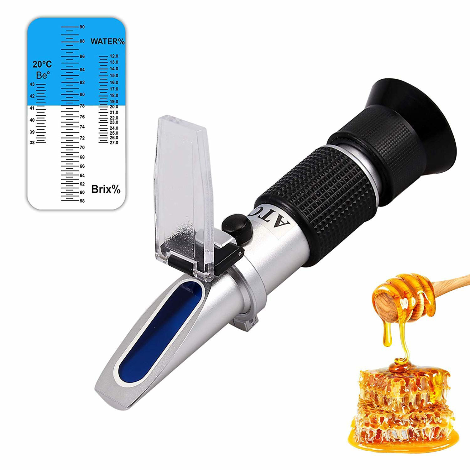 3-in-1 Honey Refractometer for Honey Moisture Brix 58-90%, Be' (Baume) 38-43