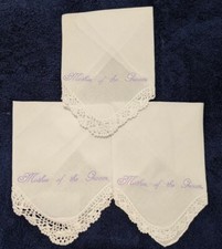 Set of Three Mother of the Groom Handkerchiefs with Lace Edge Corner