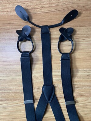 Suspender Men s Black Silver Leather Clip On Adjustable Strap Stretch Y Back