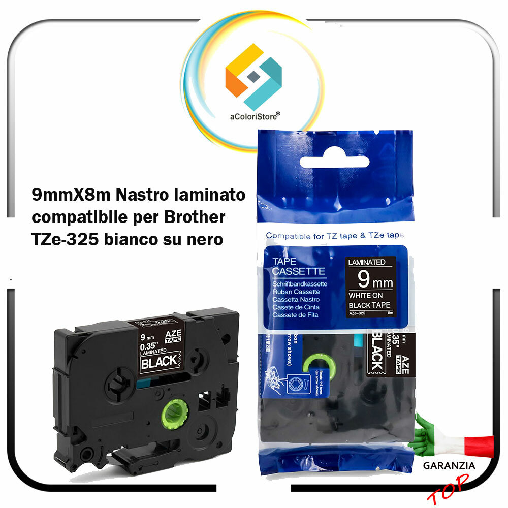 Nastro Etichettatrice Brother p - Touch 9 mm TZe 325 compatibile 1000 H 107 105