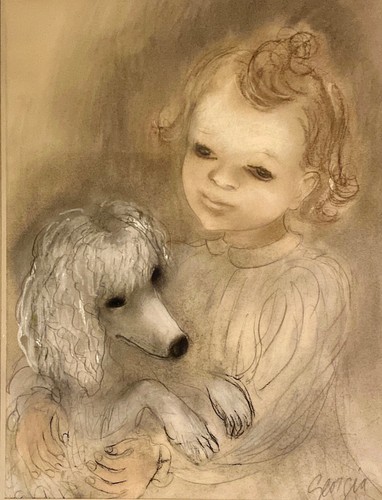 GEORGIA CARROLL Michigan Artist - Framed Impressionist Pastel of Child & Poodle - Picture 2 of 5