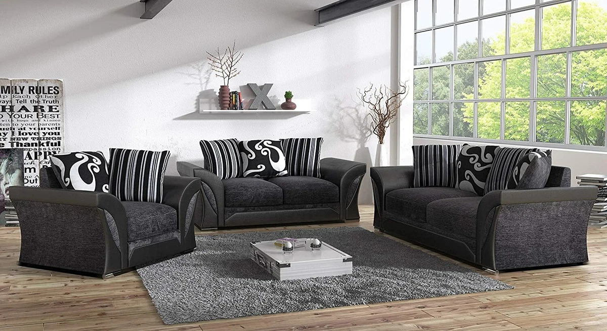 New Shannon Chenille Leather Fabric Sofa Corner Grey Black Foam
