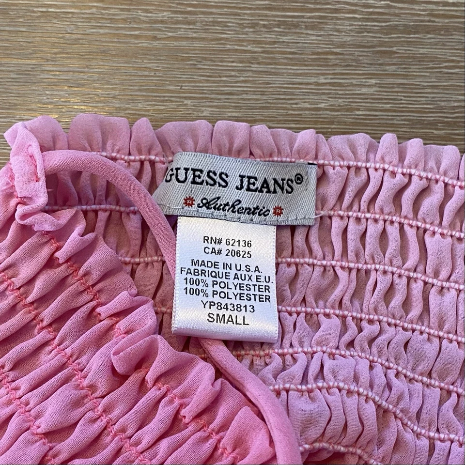 Top Guess Jeans Para Mujer Rosa Talla S Sin Mangas Semi Transparente Encaje Años 90 Y2K Foto 2 de 4