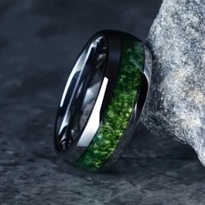 8MM Fashion Men Black Moss Green Stainless Steel Band Ring