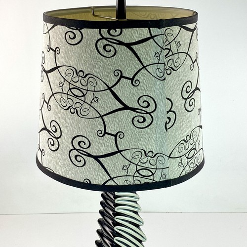 Vtg Art Deco Ceramic Table Lamp Geometric Zigzag Mod Shade 32 Inch Brandeis - Picture 13 of 24