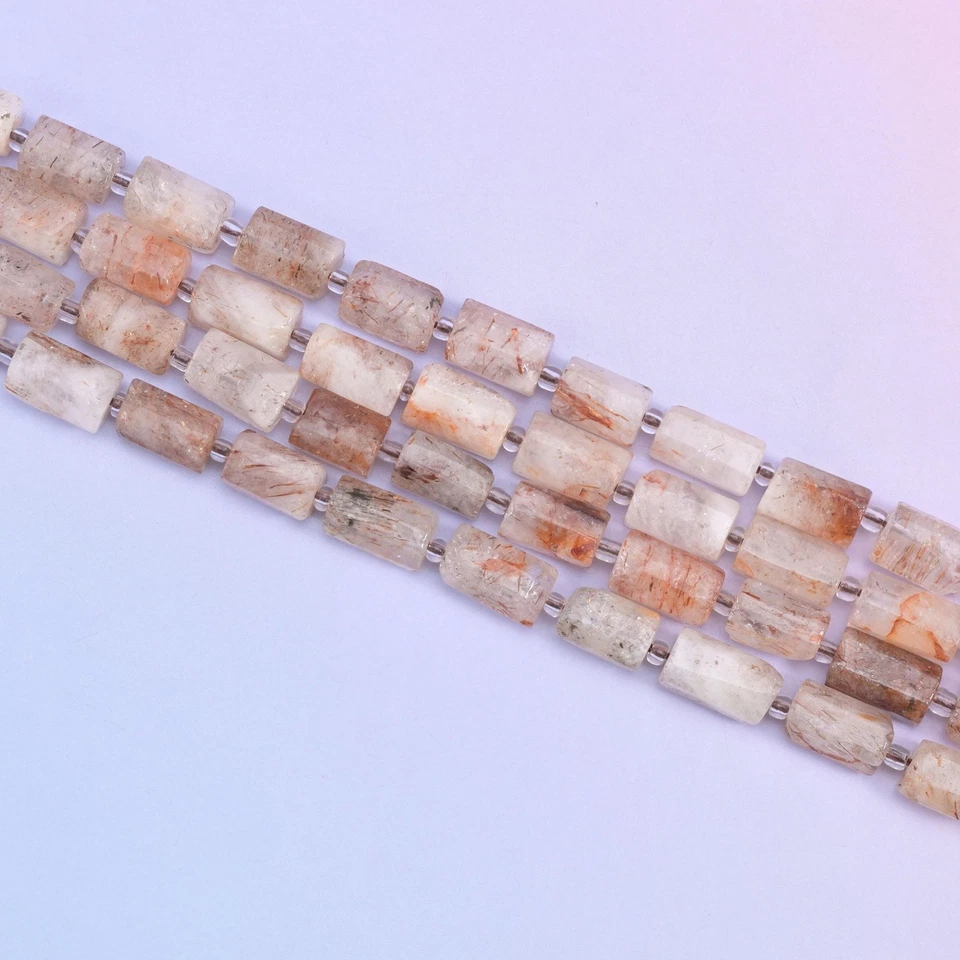 Red Copper Rutilated Quartz Faceted Tube Beads Size 12x8mm 15.5" Strand - Image 3 of 4