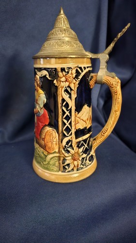 Vintage Reinhold Merkelbach German Beer Stein Pewter Lid Hand-Painted - Picture 5 of 13