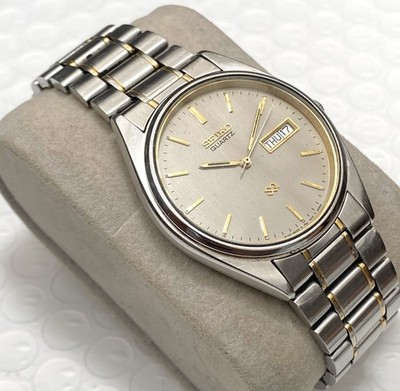 Seiko SQ Quartz 5Y23-8A11 Silver 33mm Day Date Men's Vintage Seiko
