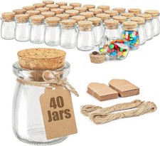 40 Pack Glass Favor Jars with Cork Lid 3.4 oz Small Clear New