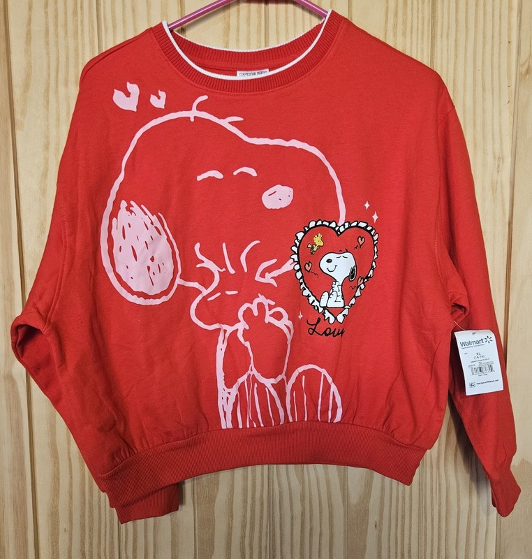 Snoopy Love Graphic Fleece Crew Pullover Girl’s Size XL (14/16) NWT