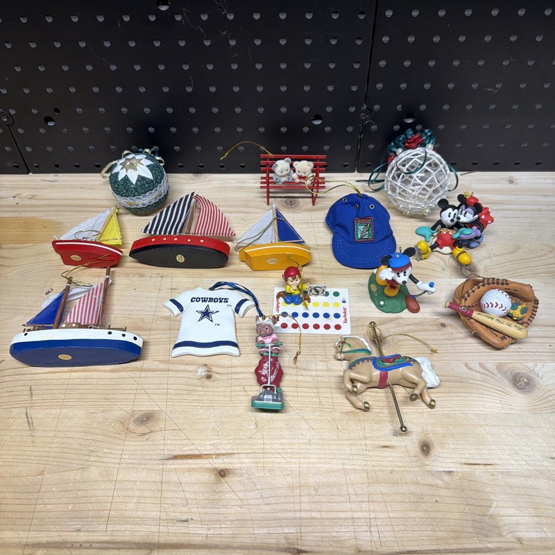 VTG Lot of 15 Early 1990’s Christmas MICE Sports Ornaments Boats Sports Horses