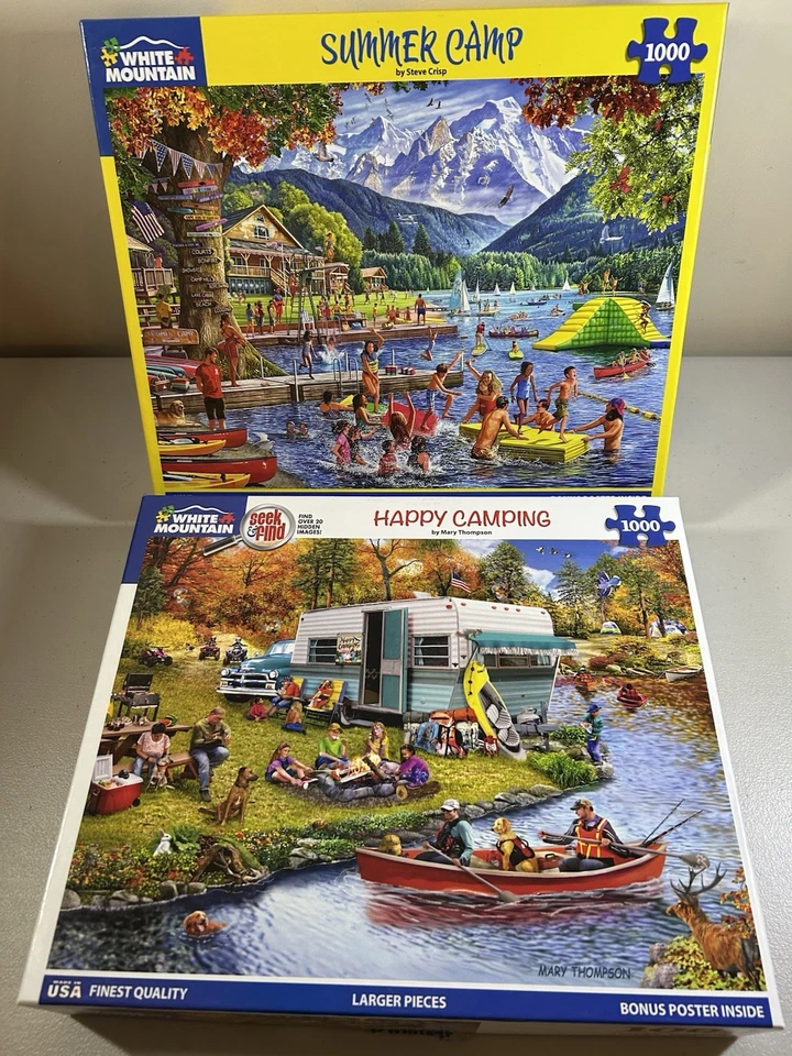 Lot of 3 White Mountain Jigsaw Puzzles  - Camping Theme -  Pre-Owned - Image 2 of 4