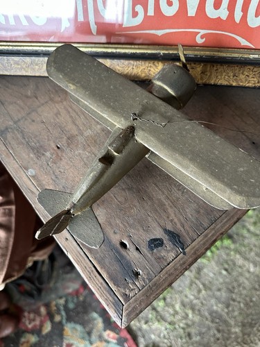 1940s Airplane Statue Handmade USA Bi Plane Wood Farmhouse Aerodynamics - Picture 3 of 9