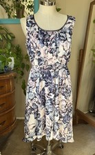 Simply Vera Wang Dress Womens Sz LPleated Sleeveless Purple Blue Ivory Floral