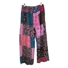 Patchwork Palazzo Pants Size Medium Tiered Floral Geometric Wide Leg Boho Hippie