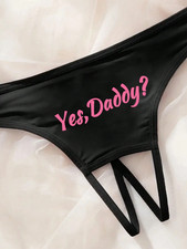Lencería sexy para mujer Yes Daddy Father espalda abierta sin espalda Sissy Tanga Panty