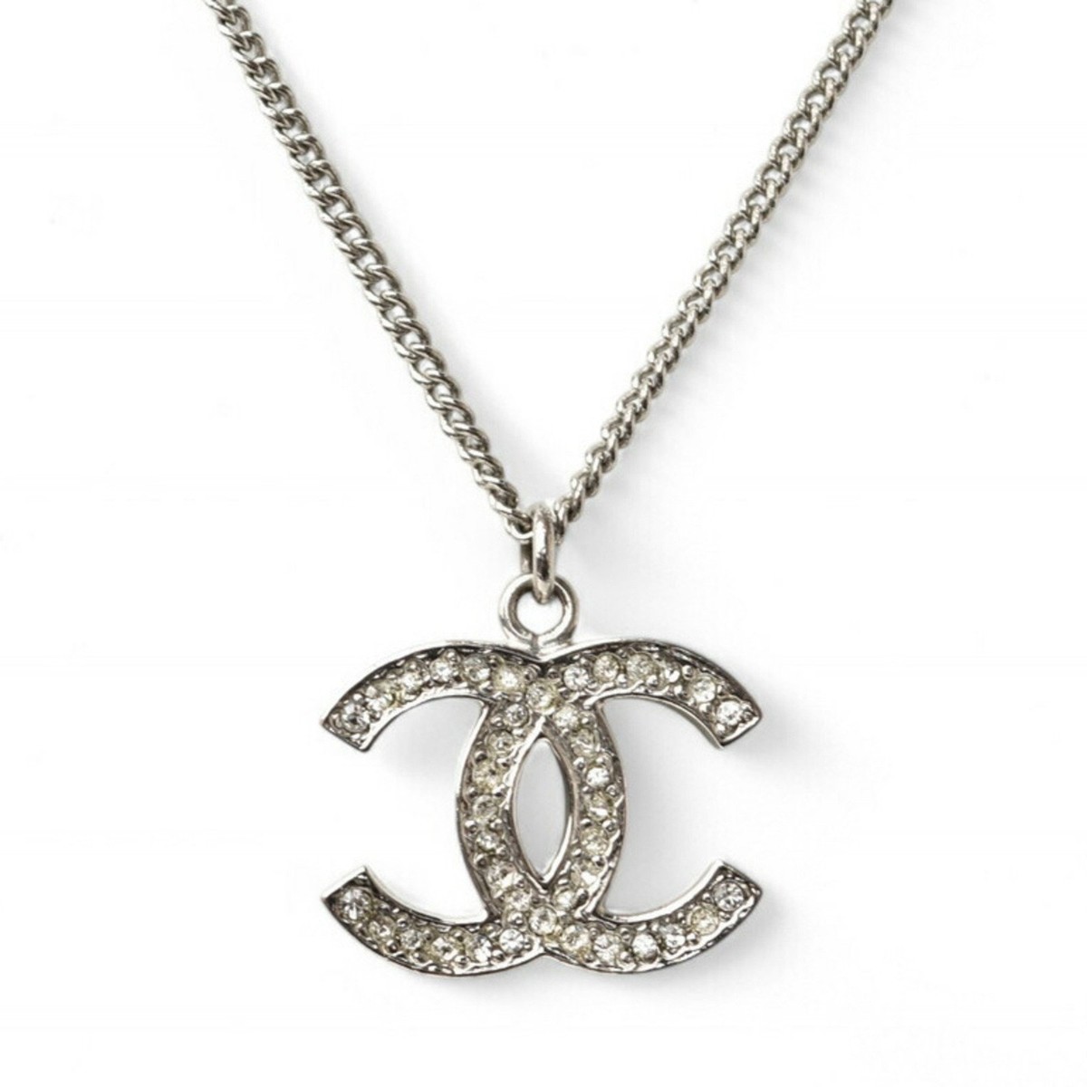 Chanel Necklace Pendant CHANEL Coco Mark Rhinestone Silver