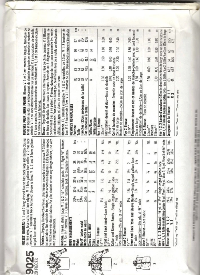 Pattern Simplicity Women's Sewing Misses' Blouses Size 14 VINTAGE 80s NEW - Image 2 of 2