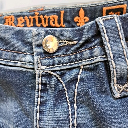 Rock Revival Blue Jeans Women’s 32x26 Easy Crop Western Rock Bling Embellished - Picture 16 of 21