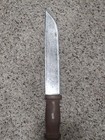 Vintage Handmade Knife Carbon Steel Blade 9-1/2" Blade Wood Handle Brass Pins — photo 2
