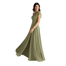Azazie Bondi Formal Maxi Dress Pistachio Green Slit Gown Sz 2 Bridesmaid