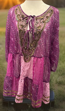 Free People Boho embellished tunic dress purple festival peasant top