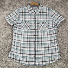 Carhartt Shirt Women’s Blue & Pink Plaid Short Sleeve Size L Button Front Casual
