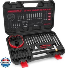 Premium Pin Punch Hammer Set: 25-Piece Punch Set and Hammer with Bench Block,