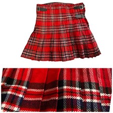 Red Tartan Plaid Pleated Kilt Mens Sz 46 Buckle 24 Inch Length Adjustable Waist