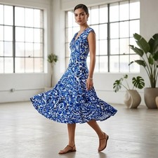 Lauren Ralph Lauren Dress Women Blue White Paisley Cap Sleeve A-Line Dress 2