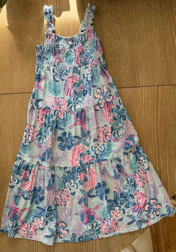 Vestido largo de diseñador para niña Lilly Pulitzer azul y rosa talla 7 usado en excelente estado Foto 2 de 4