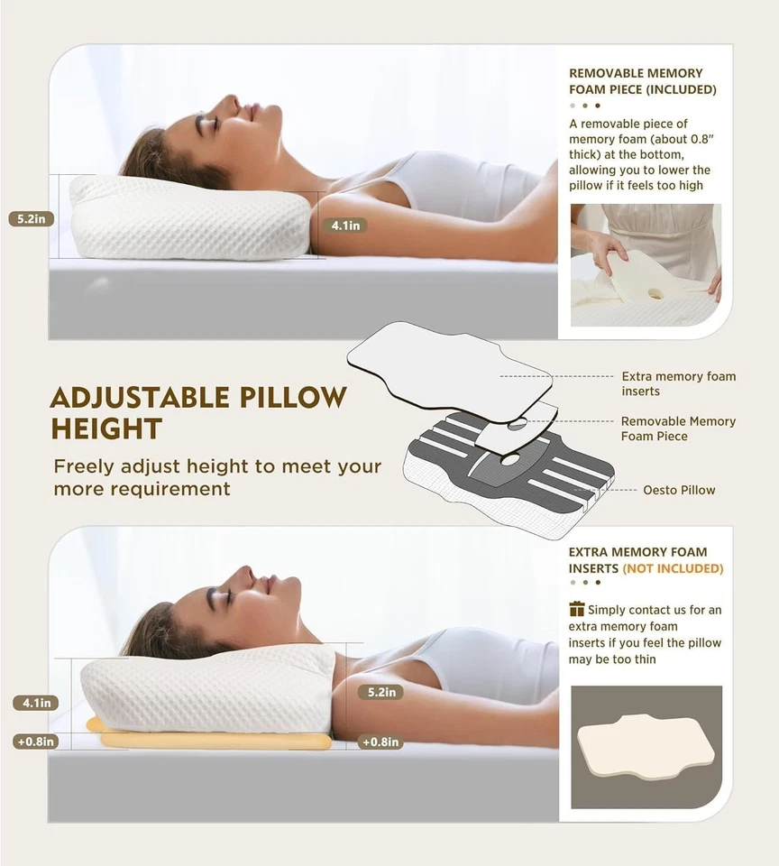 Orthopaedic Memory Foam Pillow Adjustable Height Neck Pain Relief Cooling Cover - Image 4 of 4